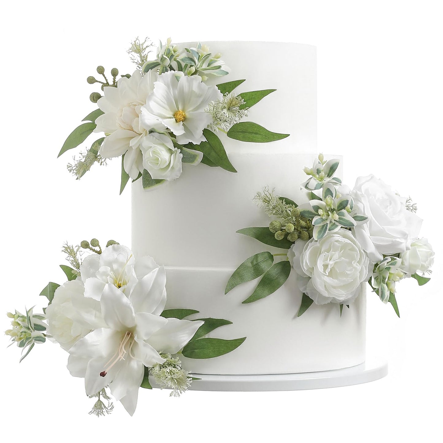 Serra Flora 3Pcs Pre-made Silk Flowers Cake Topper Wedding Artificial Flowers Decor Artificial Rose Cake Decorations for Birthday Baby Shower Engagement Anniversary Party Supplies.