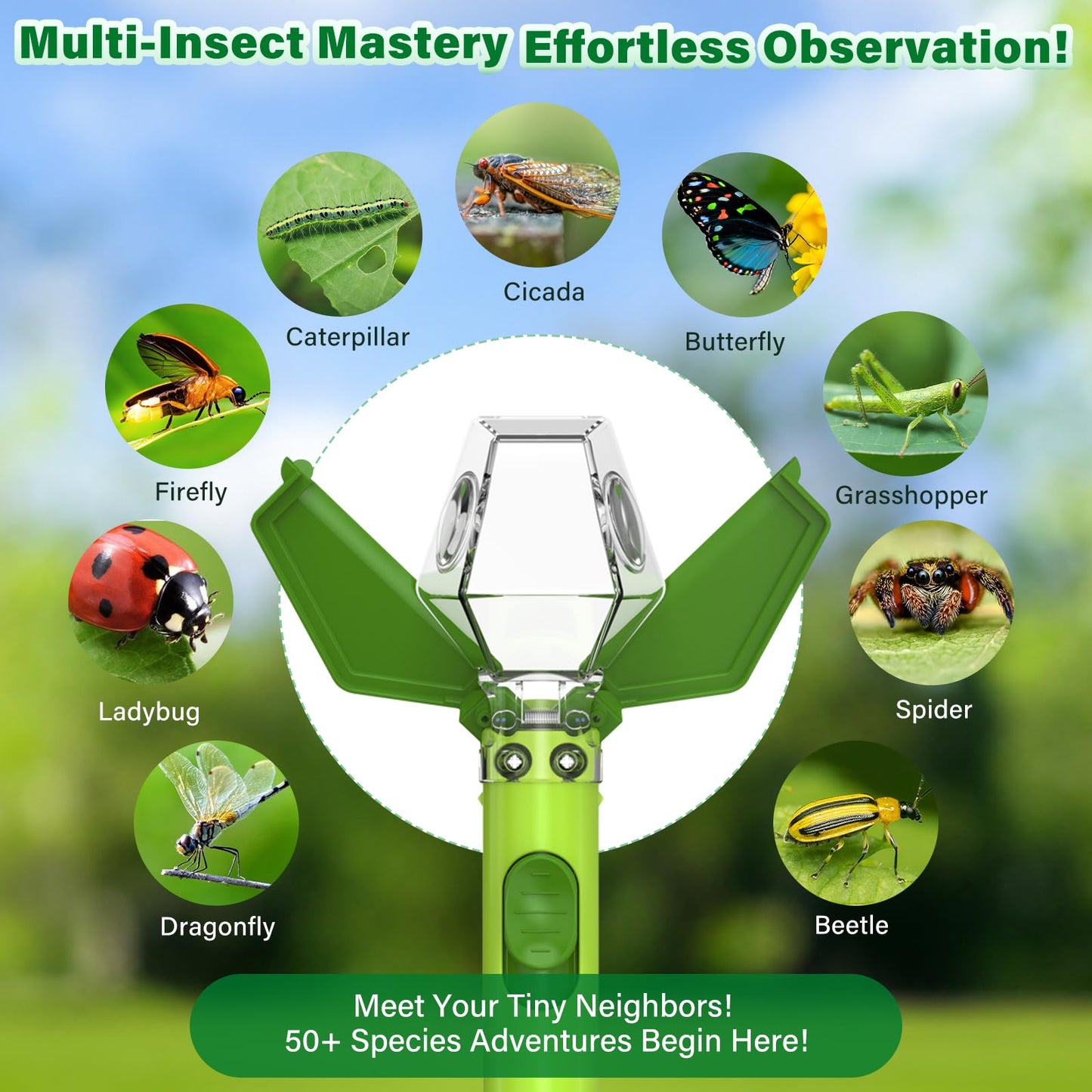 Bug Catcher for Kids, Insect Trap Kit with 6X Magnifier Glass - STEM Educational Exploration Tool for Indoor and Outdoor,Christmas Birthday Gifts Toys for Adults, Boys, and Girls(Green 2PCS)