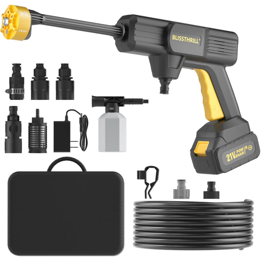 Blissthrill Cordless Pressure Washer Battery Operated; 1100PSI 2.4 GPM Portable Cordless Power Washer with 6-in-1 Nozzle, Foam Cannon, 21V Battery&Charger; Handheld Pressure Washer for Home, Car, Yard