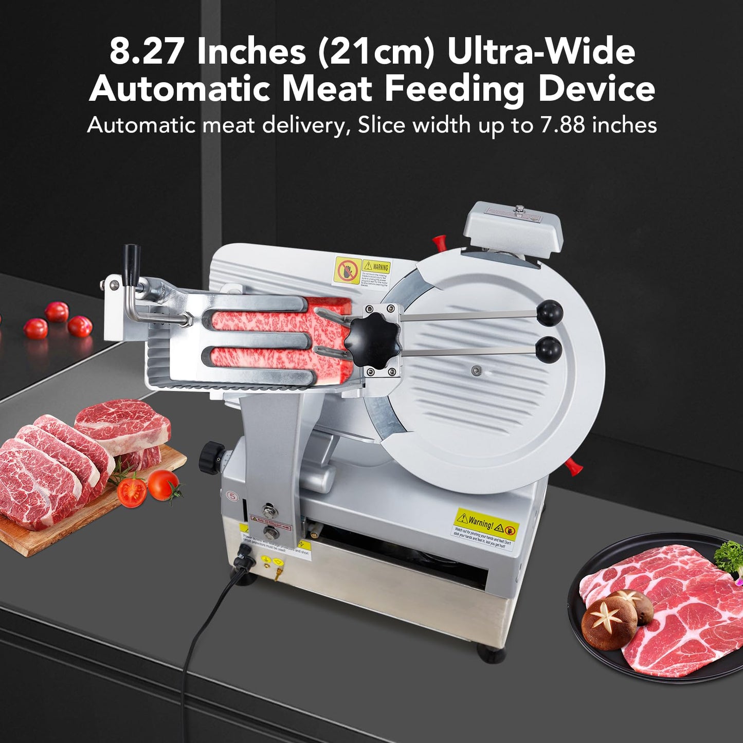 Commercial Meat Slicer with 12.6" Carbon Steel Blade, 550W Automatic Meat Slicer Machine, Professional Double-motor Food Cutter with Adjustable Thickness From 0 to 15mm for Commercial Use, Low Noise