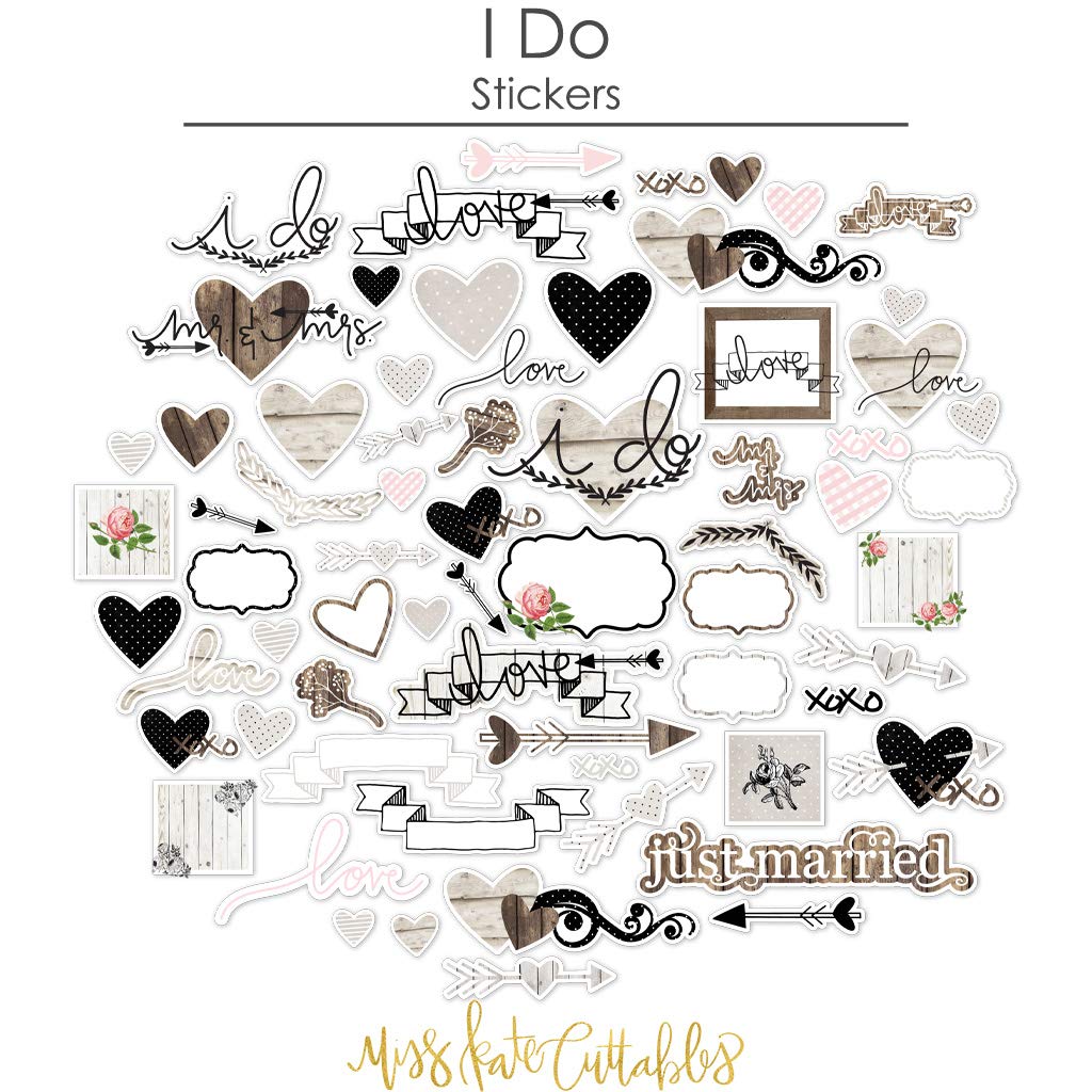 Paper & Sticker Kit - I Do - Wedding - 20 Double-Sided 12x12 Papers with 39 Designs & 1 8X12 Sticker Sheet - Scrapbooking Card Making Crafting - by Miss Kate Cuttables