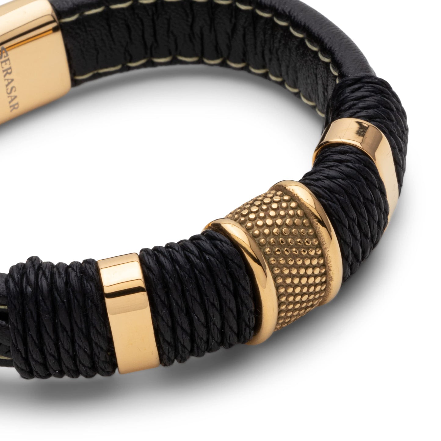 SERASAR Pulsera de oro para hombre 17cm con caja regalo hombre, trenzas piel vaca, cierre magnetico ajustable, joyero multicapa, joyeria cuerda magnetica masculina