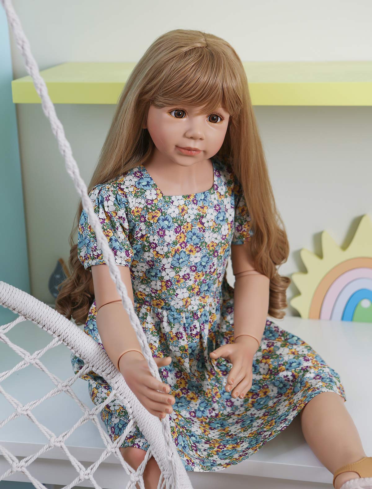 Pinky Reborn 47inch Reborn Toddler Dolls,Huge Baby Full Body Hard Vinyl Masterpiece Doll Real Child Realistic Girl Model Collectible Floral Dress