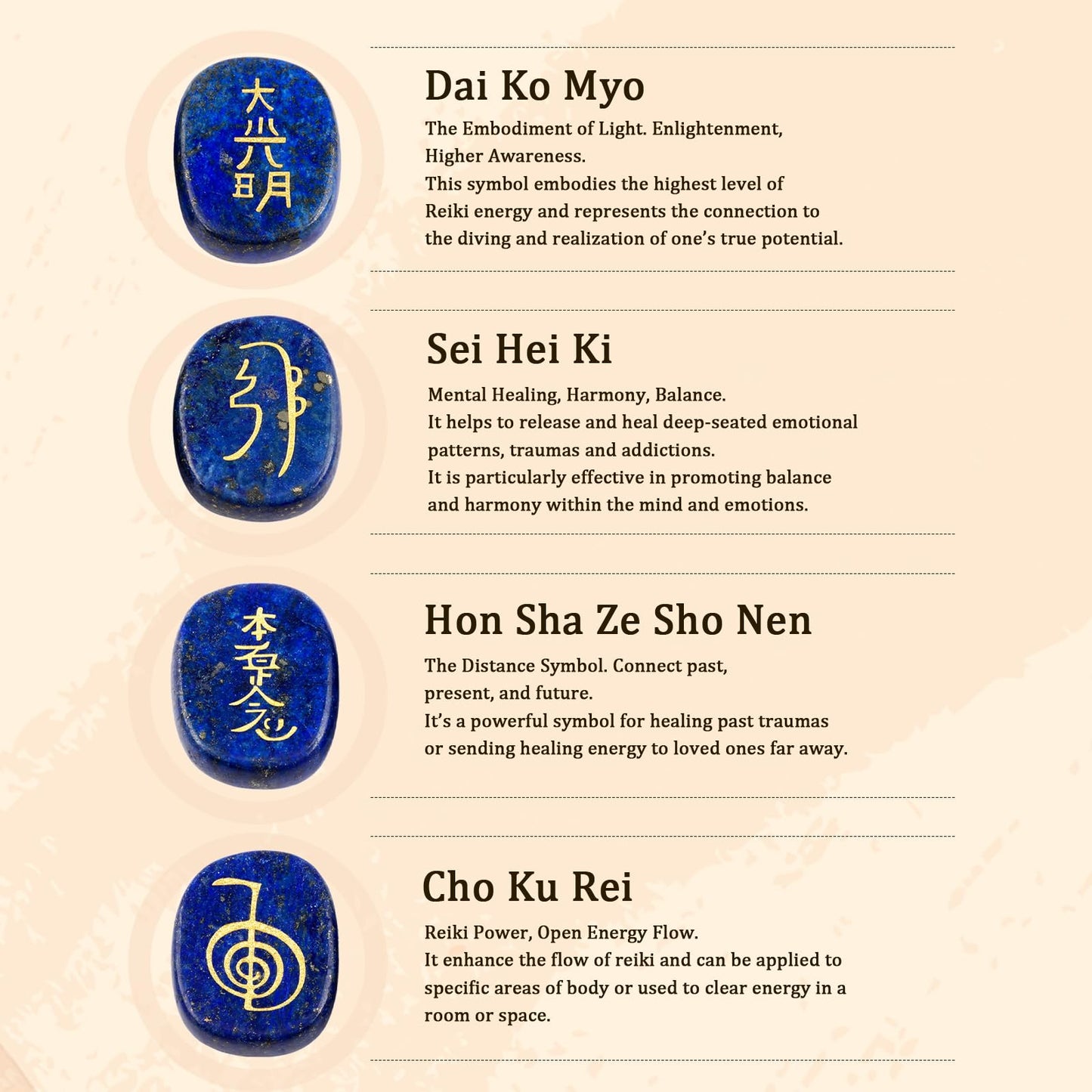 rockcloud Healing Crystal Lapis Lazuli 4pcs Engraved Chakra Stones Palm Stone Reiki Balancing