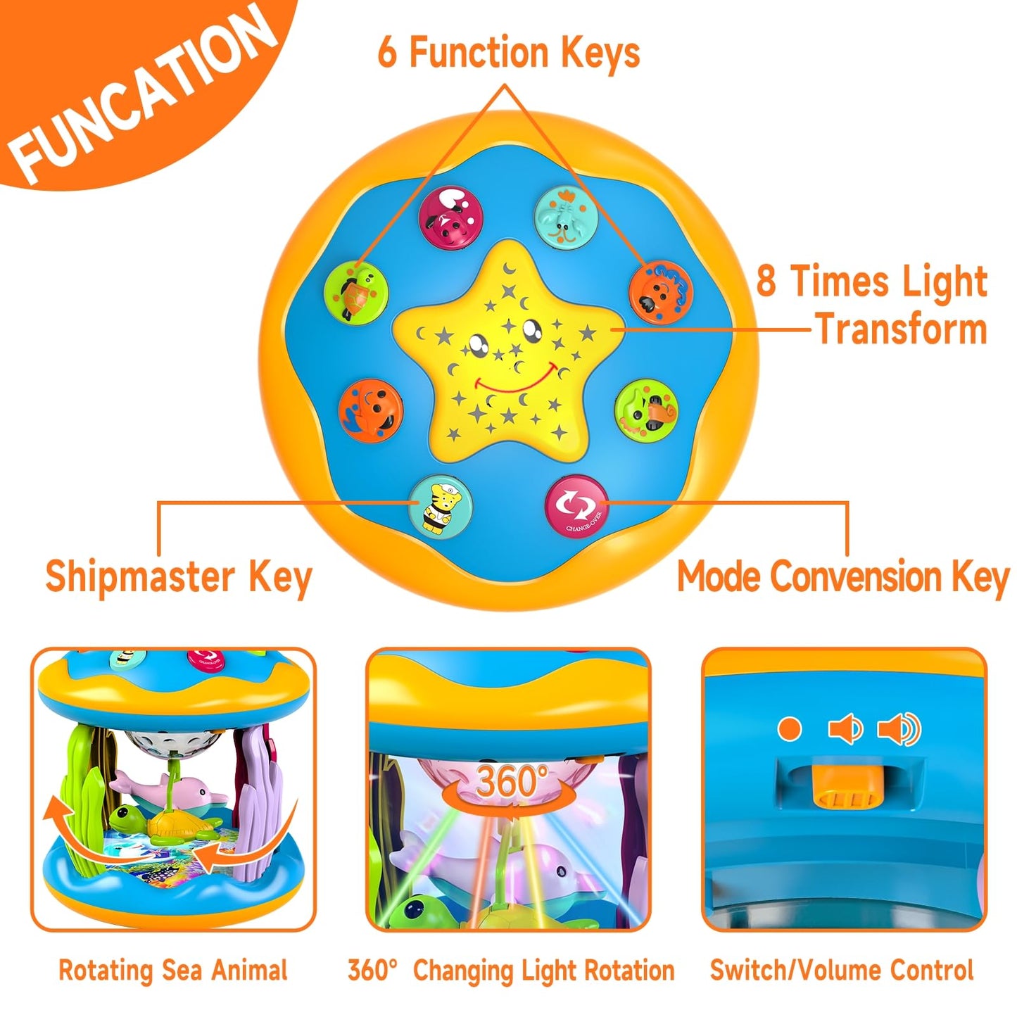 Baby Toys 6 to 12 Months, 4 in 1 Musical Rotating Projector, Tummy Time Light Up Infant Toys For 6-9 12-18 Months, Learning Toy Birthday Gifts for Baby Toddlers 1 2 3 Years old Boys & Girls