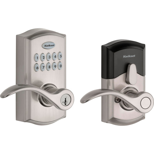Kwikset SmartCode 955 Pembroke Light Commercial 10-Button Keypad Electronic Lever, Convenient Keyless Entry, 3-Year Battery Life and High Traffic Durability in Satin Nickel