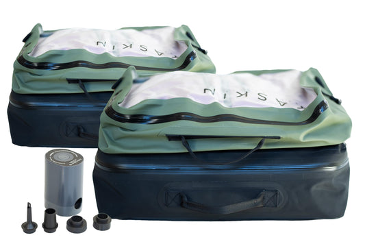 Taskin AirMAX | Heavy-duty Vacuum Compression Packing Cubes | 4X Set (2X Black + 2X Olive Green) + Mini Pump
