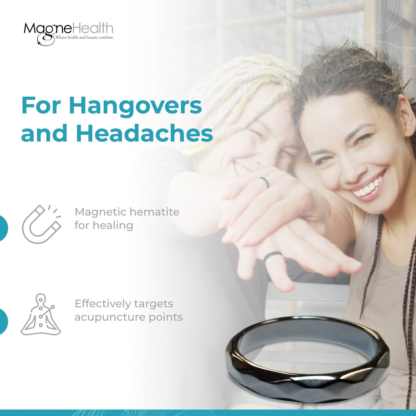 MAGNEHEALTH Hangover Ring, Thin Beveled Magnetic Hematite Band Ring, Hematite Band in Beveled Design for Magnetic Therapy, Acupuncture Ring - Size 7