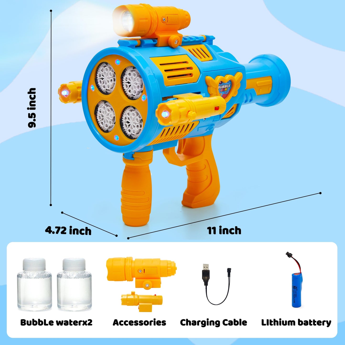 Bubble Machine Gun for Kids Toys,Bubble Gun with Upgraded 4 Fan Drives (Bulit-in 3 oz Bubble Solution) and Colorful Lights, Outdoor Birthday Party Festivel Gifts Wedding Toys