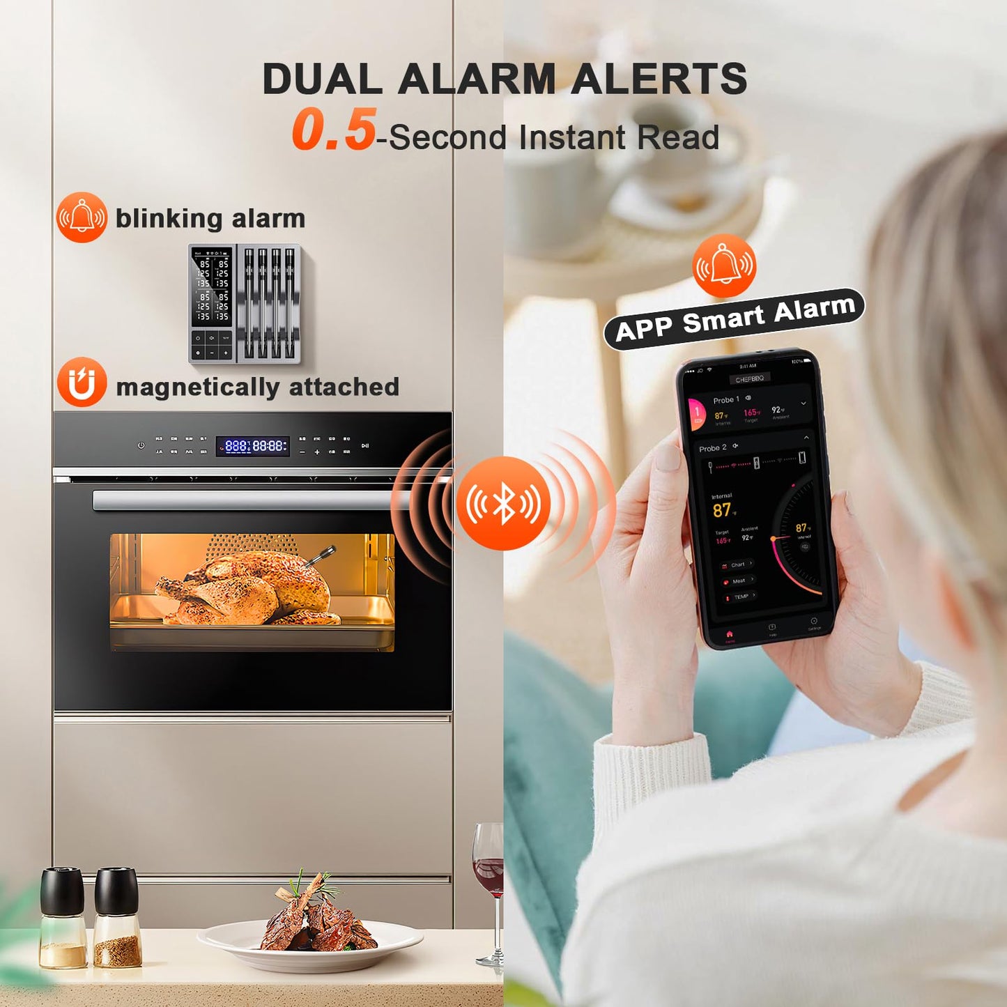 Smart Wireless Meat Thermometer with 4 Probes & 800ft Range, Bluetooth Grill Food Thermometer, Digital Backlit Screen, 0.5S Instant Read, NIST ±0.5℉ Accuracy for Kitchen BBQ, Oven, Smoker, Air Fryer