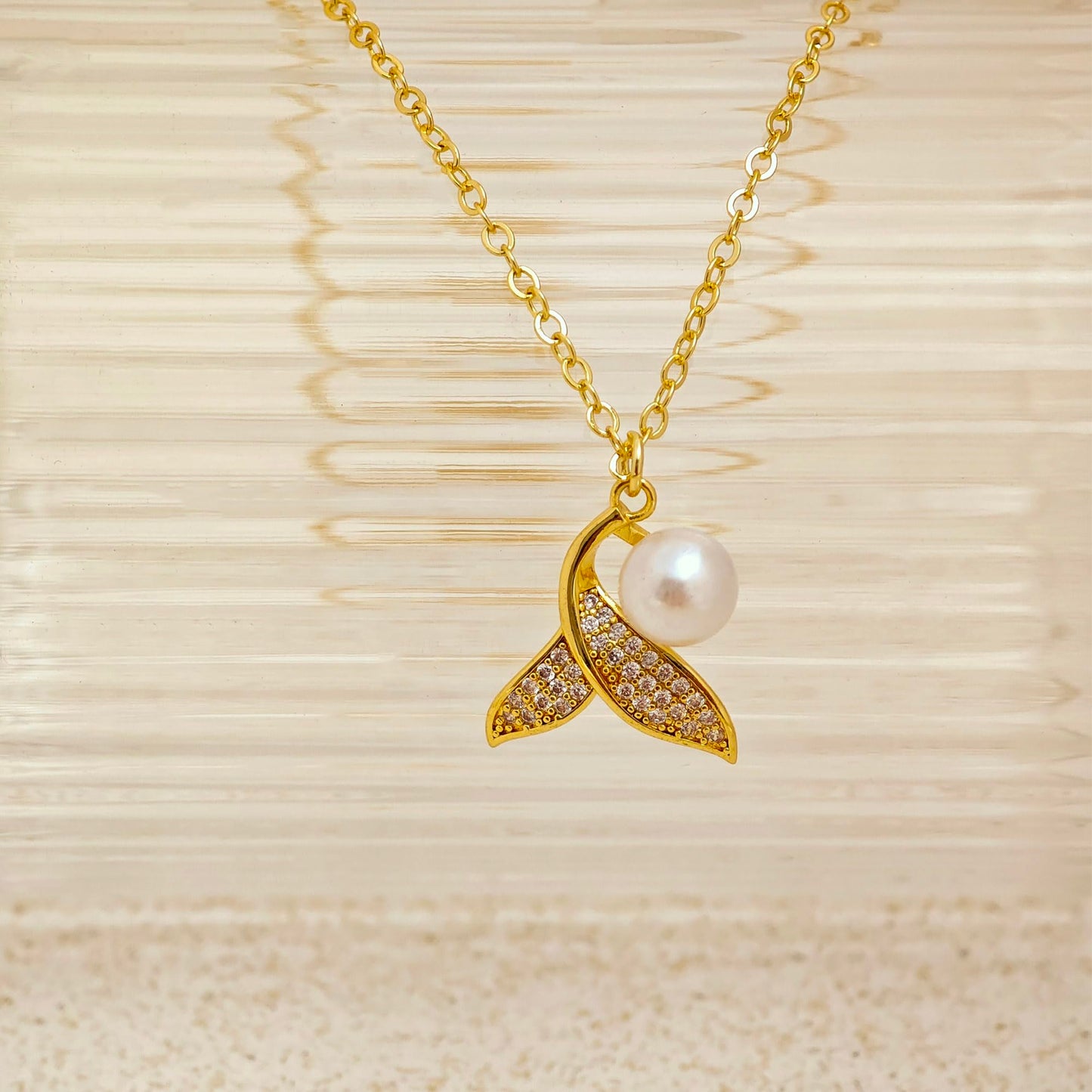 JOBICY Gold Necklaces for Women Trendy, 14k Gold Plated Fishtail Choker Pendant Necklace Dainty Gold Pearl Necklace for Women Beach Necklace Waterproof Summer Jewelry Gifts