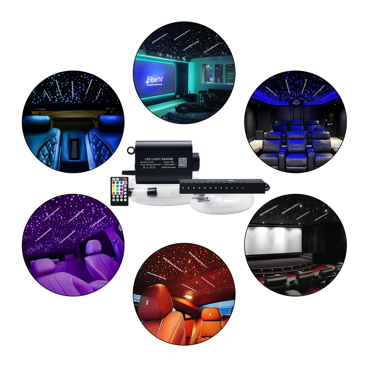 AKEPO 16W 550pcs 13.1ft/4m 0.03in Fiber Optic Starlights Headliner Kit with Meteor, Shooting Star Car Home Use APP/Remote Control Music Sync Fiber Optic Lights Kit