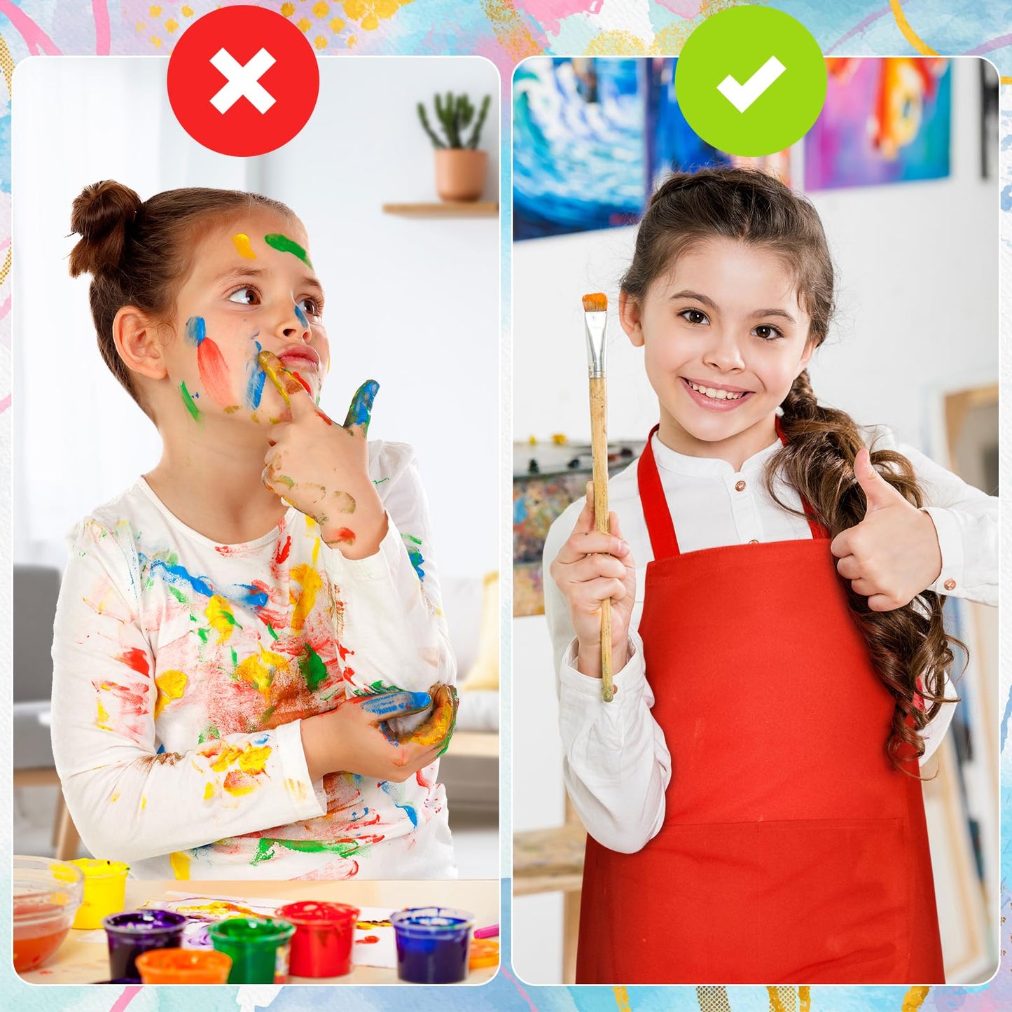 PLULON 8 Pcs Kids Aprons with 2 Pockets Painting Aprons for Kids Aprons Bulk, Paint Apron Adjustable Children Chef Aprons for Girls Boys Painting Baking Cooking Crafting - 8 Colors
