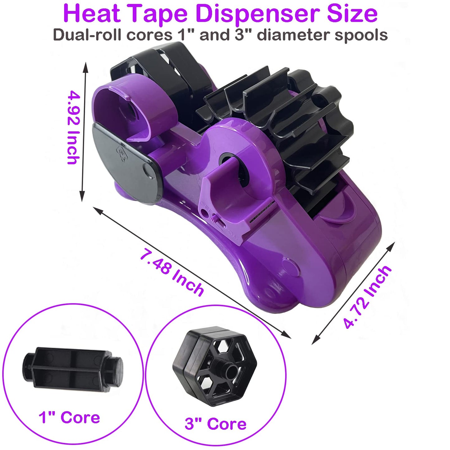 Heat Tape Dispenser Sublimation for Heat Transfer Tape, TL-JIYPU Multi-Roll Cut Heat Tape Dispenser, Heat Press Thermal Tape Holder Dispenser for Desk with 1 inch, 3 inch Core, Semi-Automatic, Purple