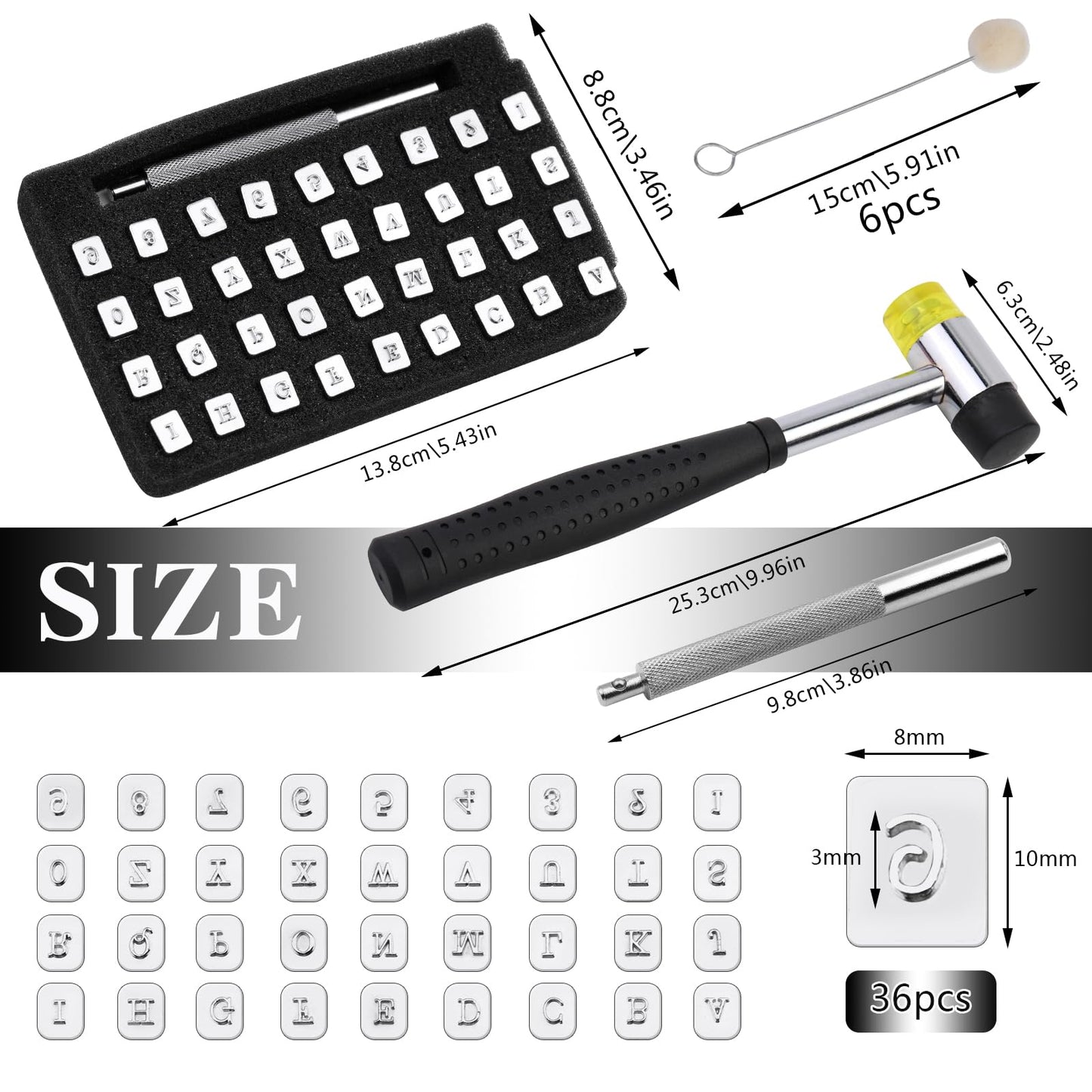 Wonvoc 44 Pcs Leather Stamping Tools, 36 Pcs Leather Letter Stamps, Leather Stamping Kit, with Wool Dauber Stamping Tools, Leather Hammer, for DIY Leathercrafts