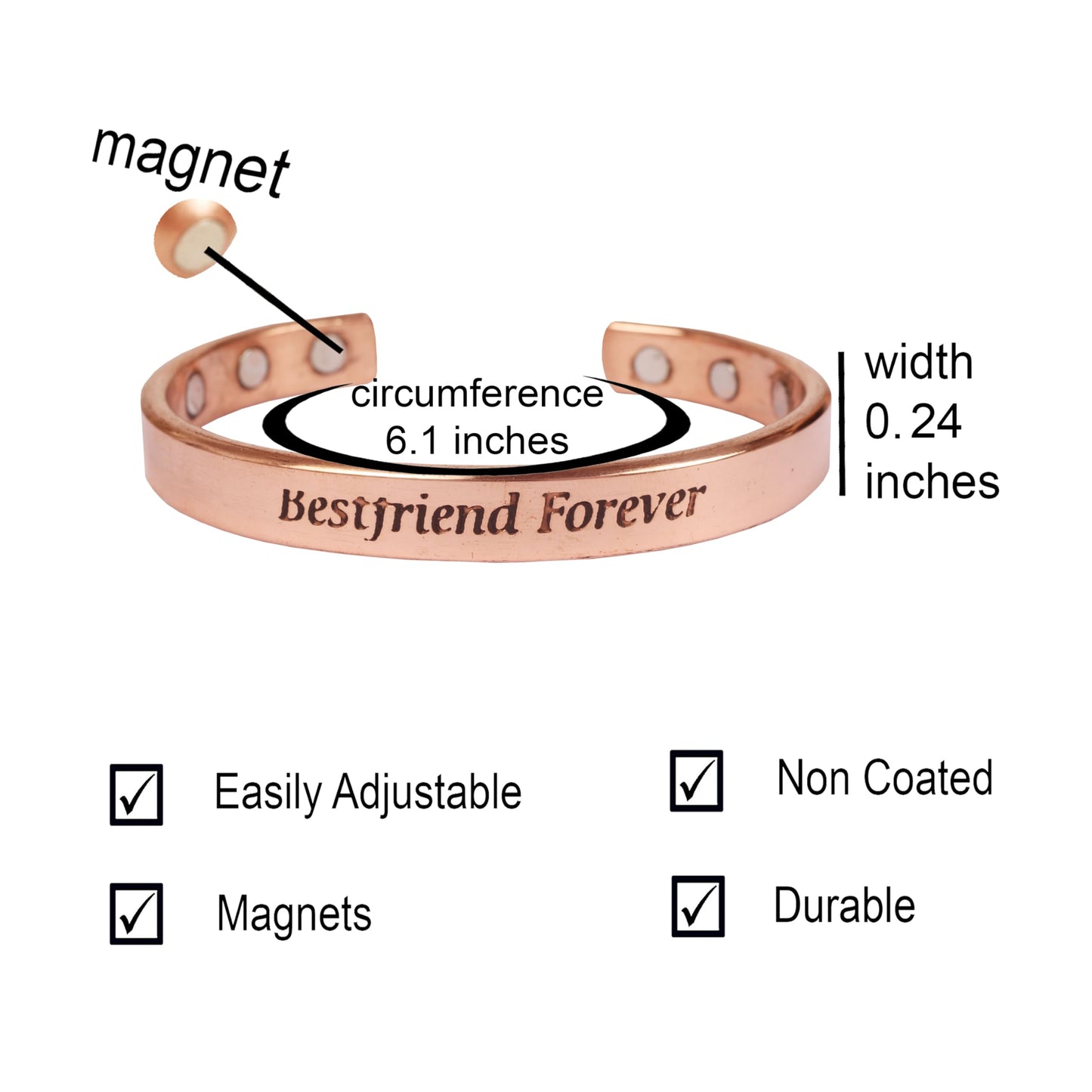 Touchstone Inspirational Copper Engraved Magnetic Bracelets for Women-Personalized Jewelry Gifts for Best Friend/Mom/Daughter/Sister - Adjustable Bracelet in a Gift Box Bestfriend Forever