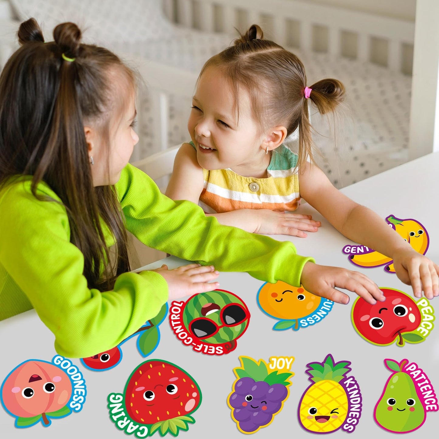 60Pcs Fruit of The Spirit Christian Bulletin Board Set VBS Vacation Bible Religious Accents Cutouts Sunday School Christian Kids Classroom Wall Art Decor Back to School Teacher Supplies