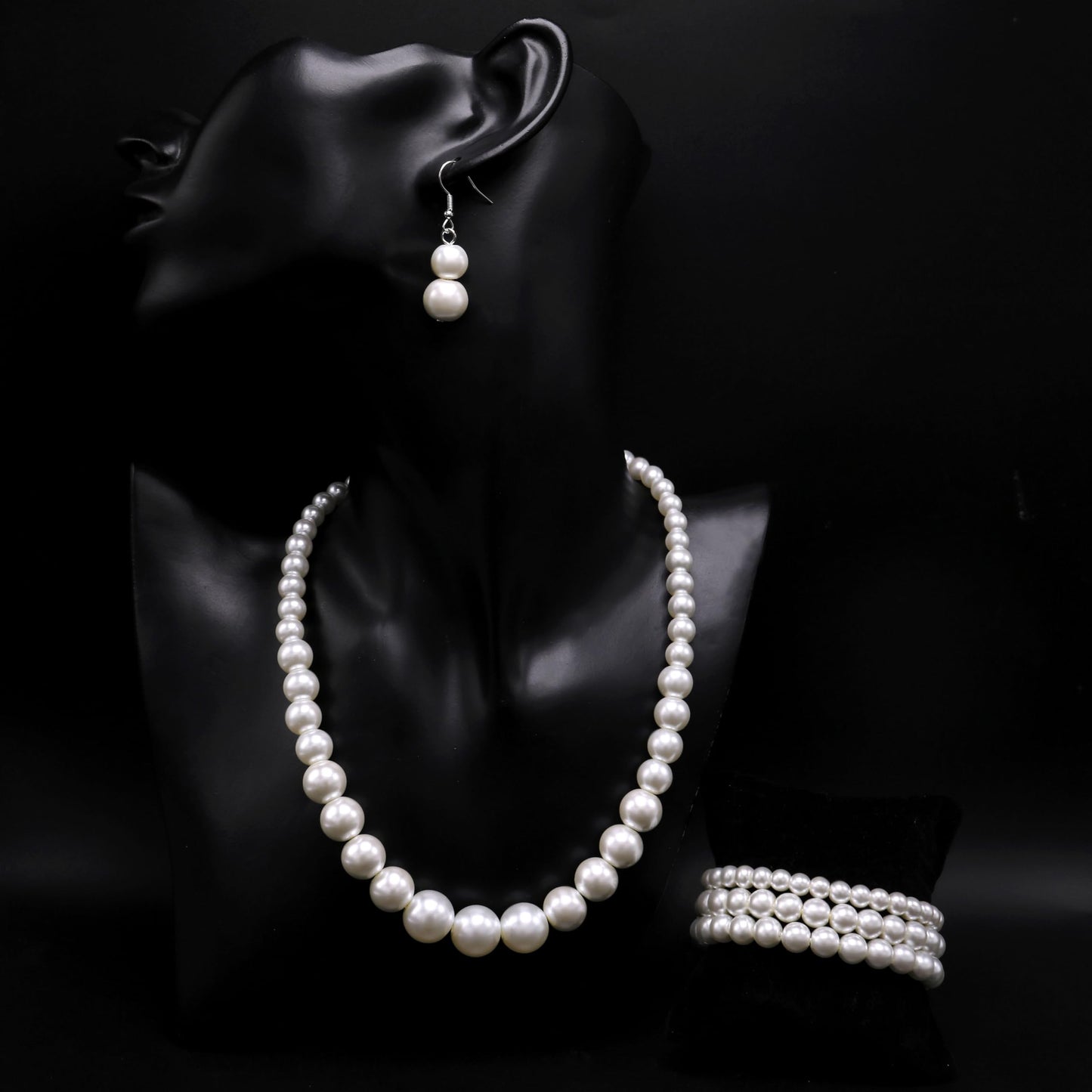 Cryshimmer Pearl Necklaces Earring Bracelets for Women Faux Pearl Beads Strand Collar Necklace Costume Jewelry Set(Cream White)