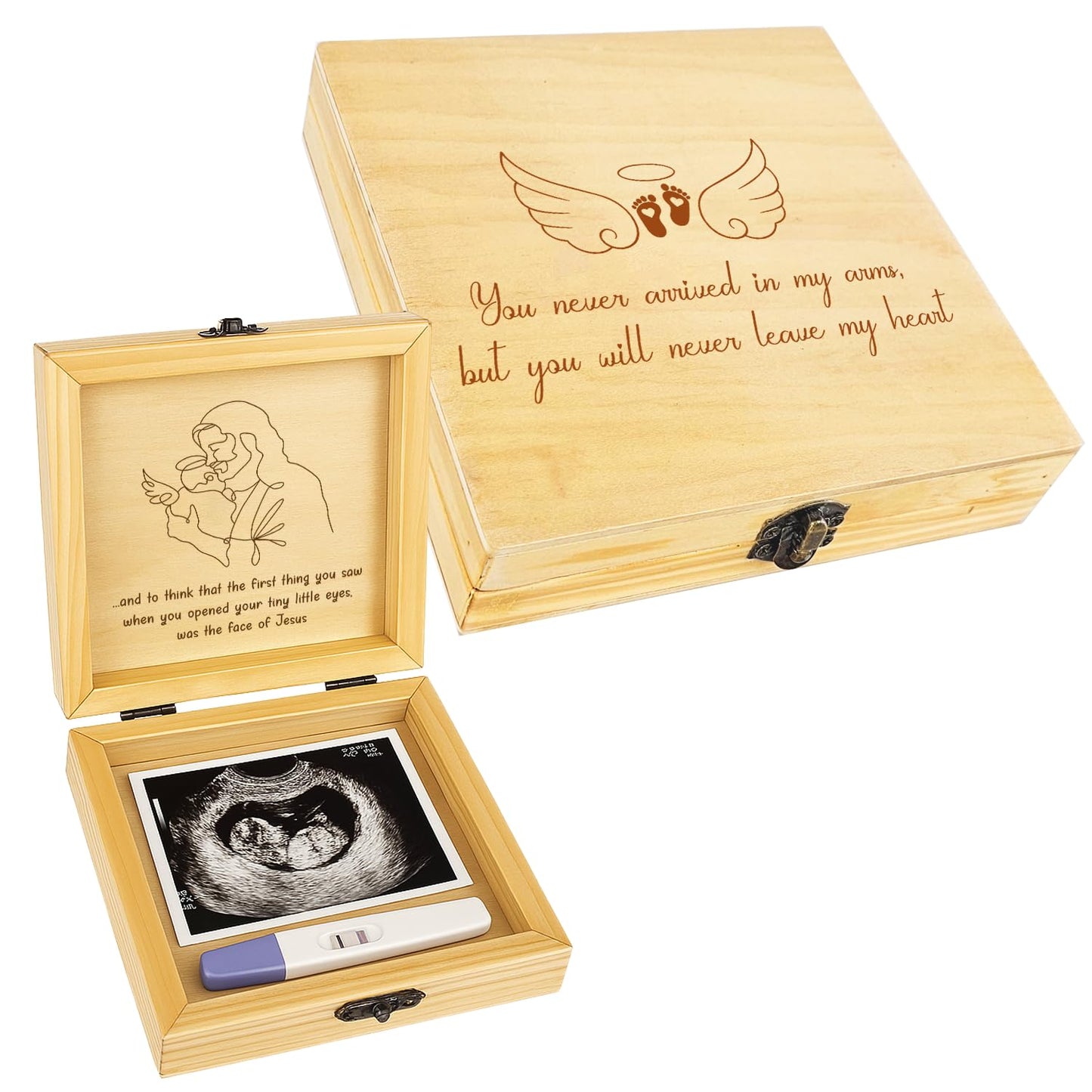 BeeGreeny Miscarriage Memory Box, Baby in Jesus' Arms Engraved Wooden Keepsake Box, A Heartfelt Sympathy Gift for Mothers Loss of Baby, Remembrance Gifts Miscarriages, Infant Loss Memorial for Moms