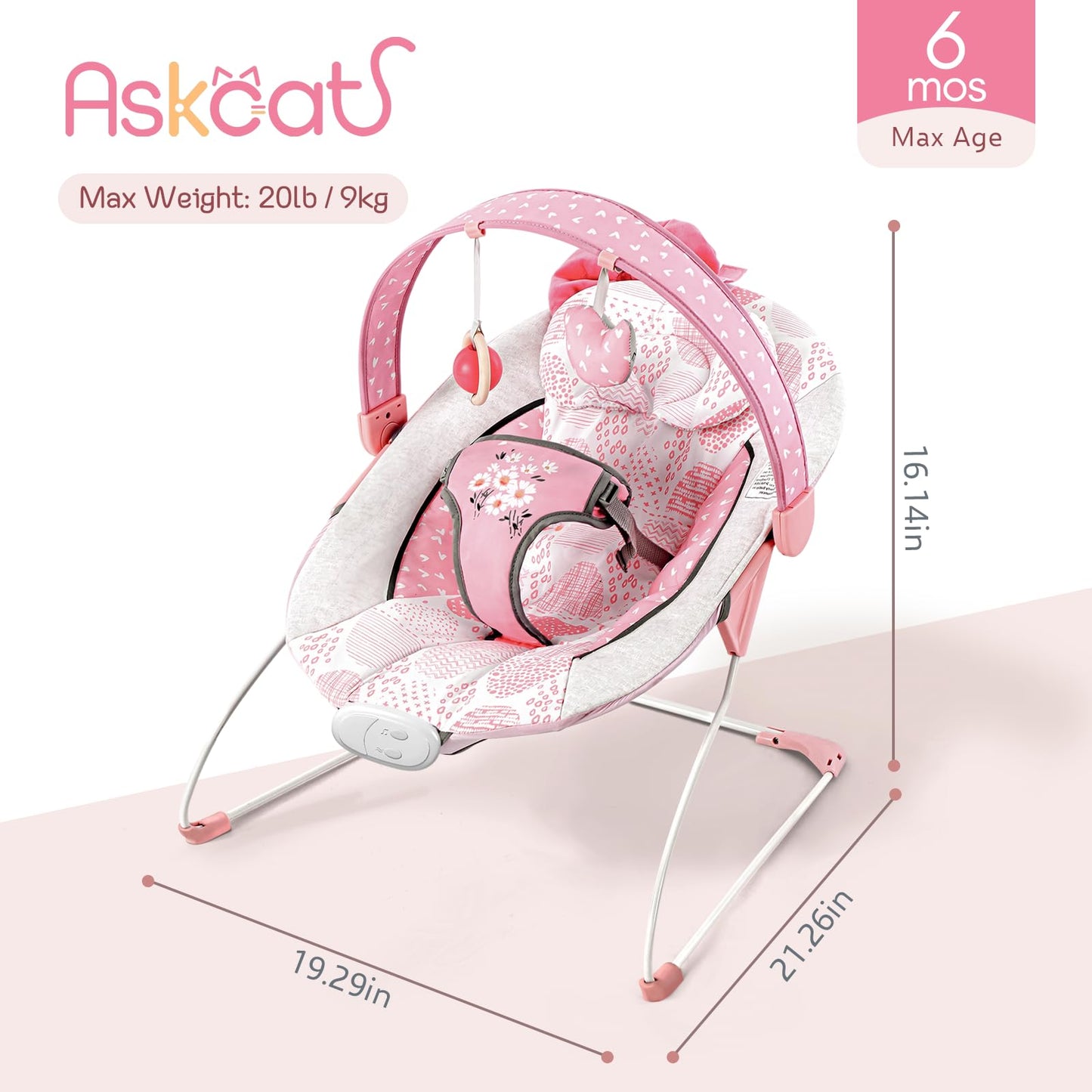 Baby Bouncer, Portable Infant Bouncer, Adjustable and Foldable Baby Rocker with Vibrations,Baby Bouncer Seat for Baby 0-6 Months 6-20 lbs Indoor & Outdoor Use