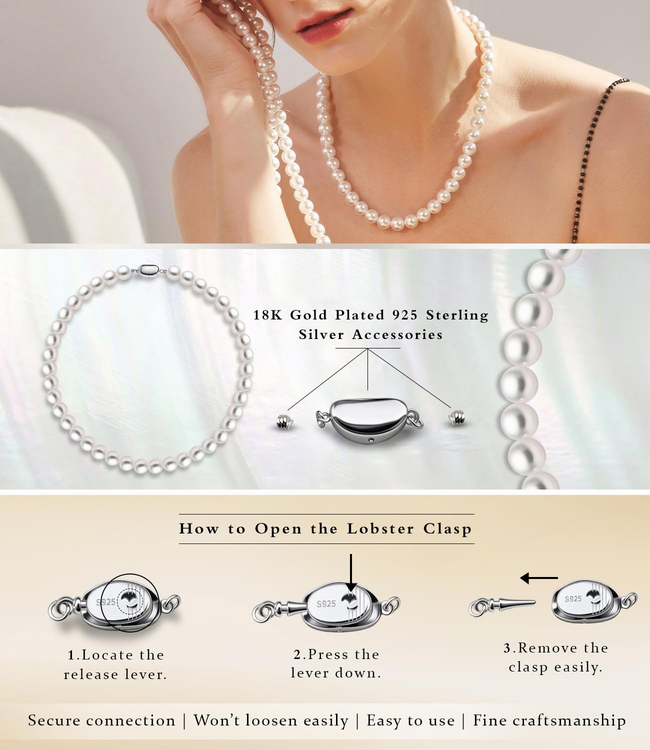 Raneecoco HYPER LUSTER Sterling Silver 10mm White Round Simulated Pearl Necklace for Women | Dainty 16 inch Pearl Choker Necklace | Gift Ready for Wedding