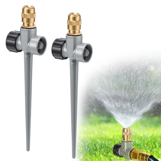 2 Pack Metal Lawn Sprinklers for Yard - 360° Coverage Water Sprinklers, Adjustable Brass Nozzle with Aluminum Alloy Spike Base for Small Garden Irrigation