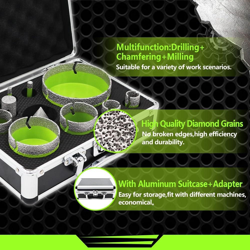 4" Diamond Tile Hole Saw Kit FACHLICH Porcelain Ceramic Tile Diamond Core Drill Bits Set FACHLICH Diamond Porcelain Saw Blade 4.5" Tile Blades 2pcs Dry Wet Tile Cutting Disc