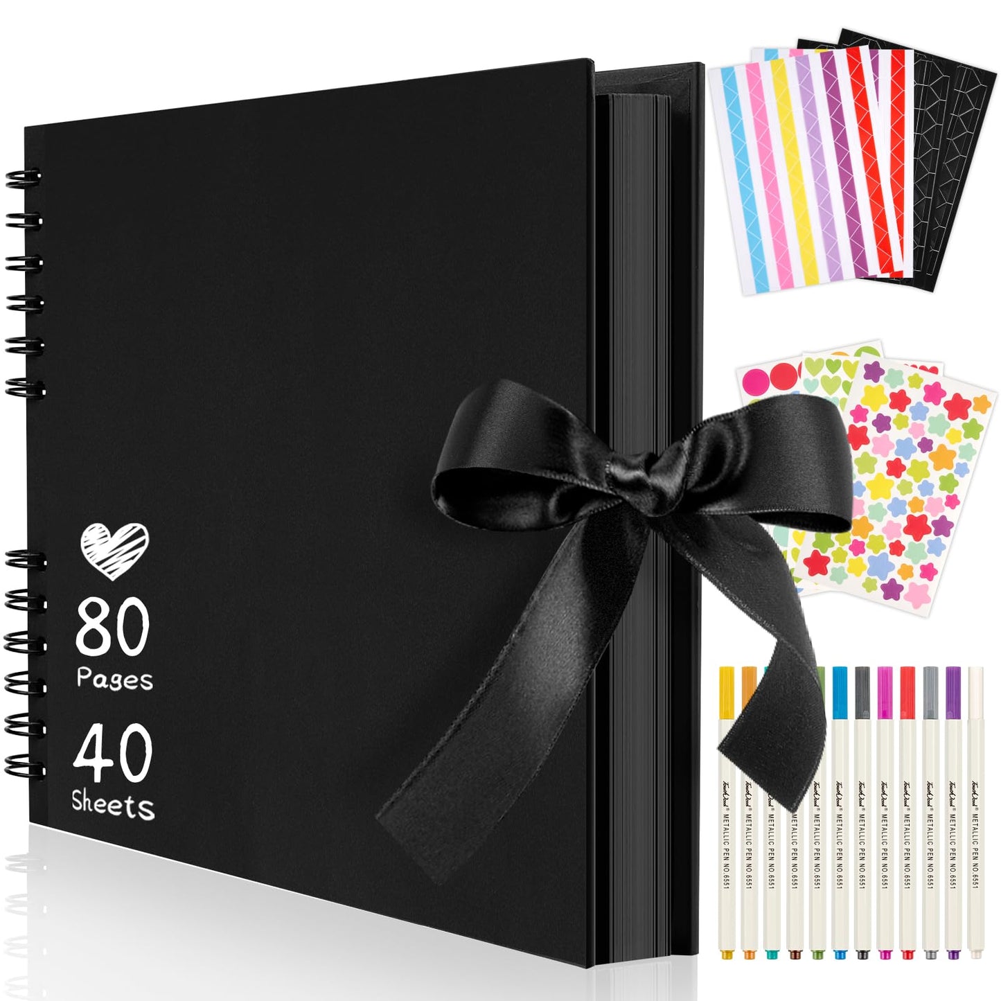 Mauproy 11.5 x 8.5 Inch Black Scrapbook Album, 80 Pages Photo Album with Black Pages, Kraft Paper Hardcover Memory Book with DIY Accessories Kit for Graduation Wedding Travel