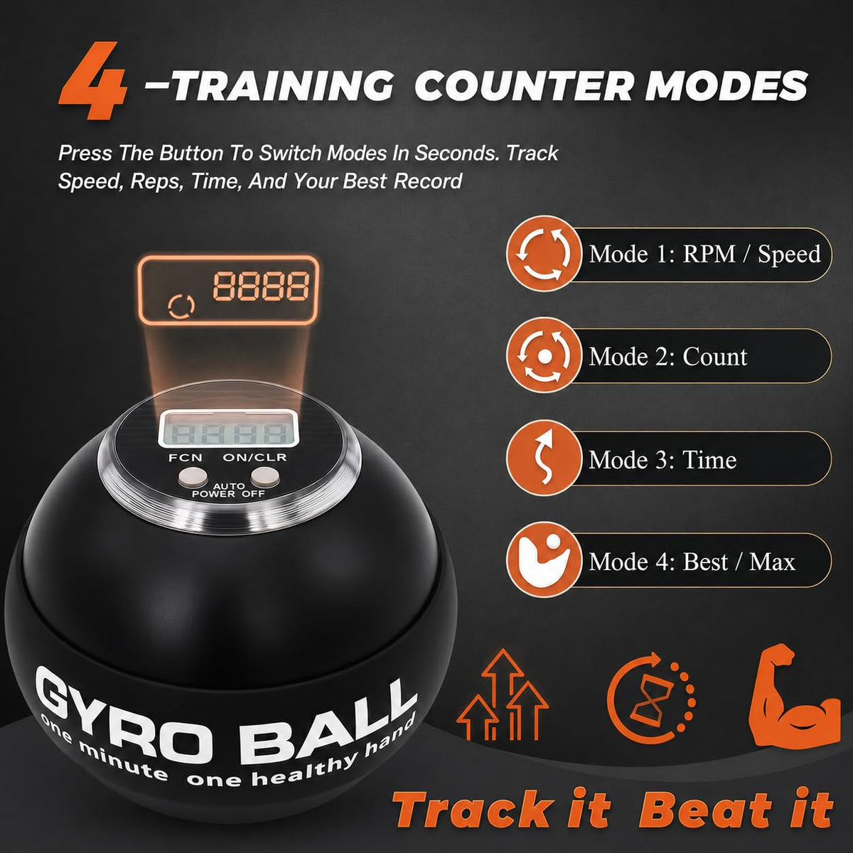 Torque Ball Hand Exerciser with Counter, 2026 Upgraded Metal Wrist Power Gyro Ball, Forearm Strengthener for Grip Strength, Gyroscopic Ball for Athletes, Gamers, Office Stress Relief (Black)