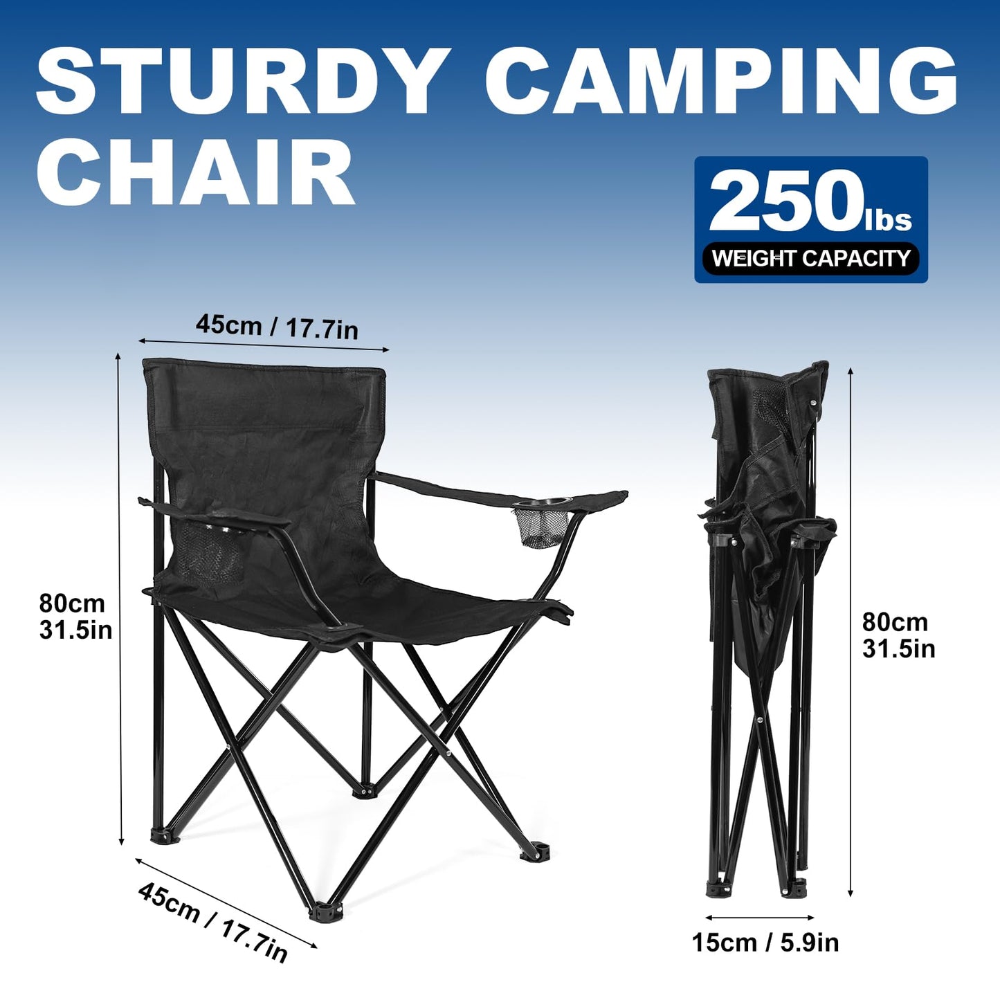 WEIDIORME 2 Pack Lightweight Camping Chairs for Adults & Teens, 250LBS Capacity Foldable Portable Chairs with Carry Bag, Compact Design for Camping, Beach, Picnics, and Outdoor Events