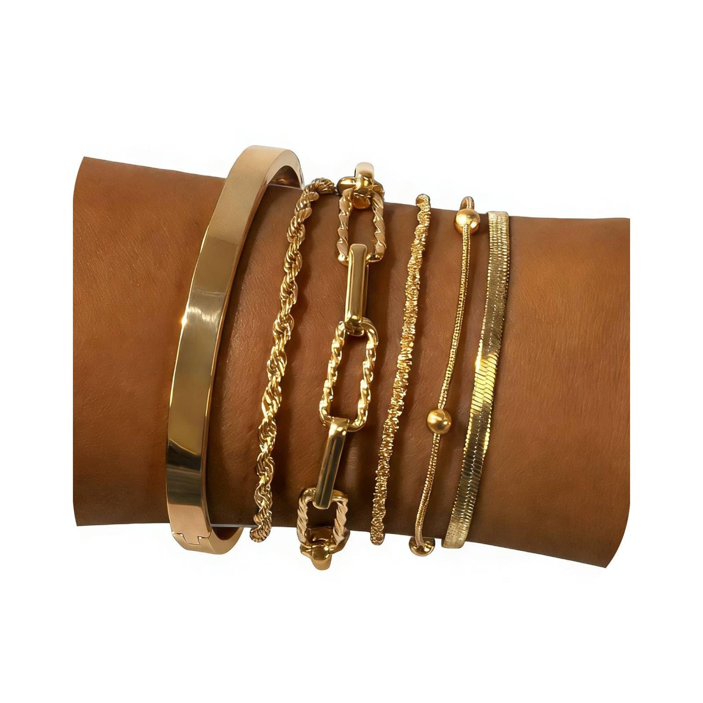 Gold Bracelets for Women, Exquisite 18K and 14K Real Gold-Plated Bracelet Stacking Sets, Waterproof Cuban Chains, Paperclip Chain , Cuff Bangles, Non Tarnish,Jewelry Gifts for Women (18kGOLD 6 SET)