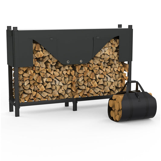 WALMANN Heavy-Duty 6 ft Firewood Rack with Waterproof Cover & Firewood Carry Bag, Outdoor Indoor Wood Log Holder for Fireplace, Patio & Porch, Sturdy Steel Fire Wood Storage Stand