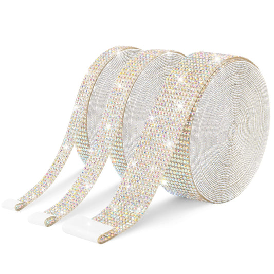 3 Rolls 9 Yards Self Adhesive Crystal Rhinestone Diamond Ribbon - Bling Diamond Stickers Wrap Roll DIY for Crafts Arts, Rhinestone Strips Tape for Car Phone Decoration(Colorful)