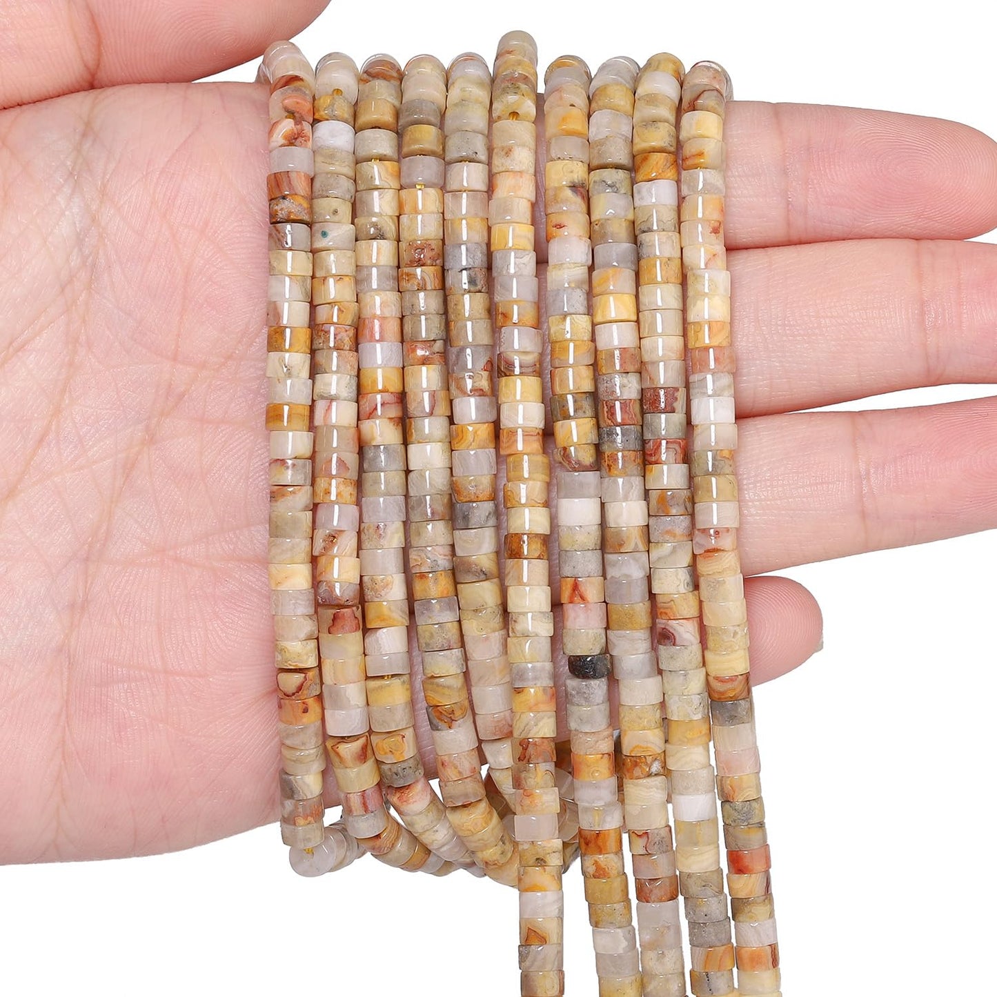 NITOPUPU 150Pcs 4×2mm Natural Crazy Lace Agate Spacer Stone Beads for Jewelry Making Supplies, Loose Semi Flat Round Gemstone Tube Beads for Bracelets DIY Crafts