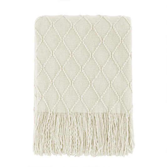 BOURINA Beige Throw Blanket 50x60 Inches Throw Textured Solid Soft Sofa Couch Decorative Knit Blanket