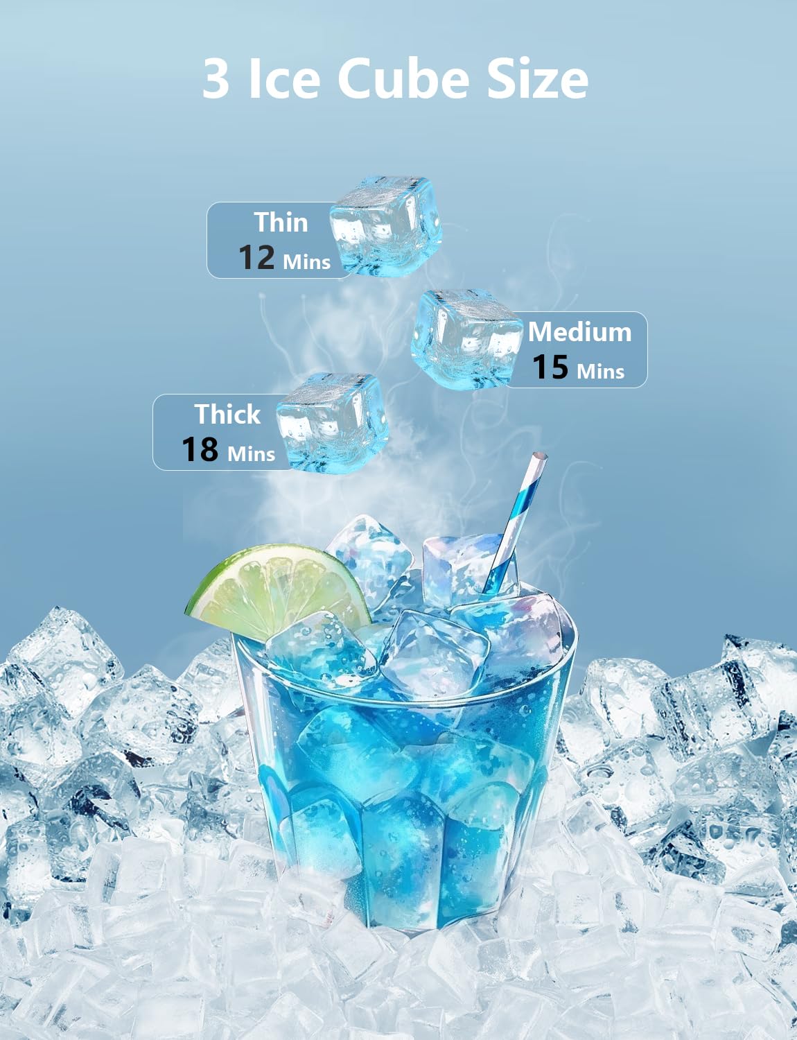 Coolski Commercial Ice Maker Machine 100Lbs/24H, Under Counter Ice Machine with 34lbs Ice Storage Bin, Stainless Steel Freestanding Ice Maker for Restaurant, Bars, Home and Offices