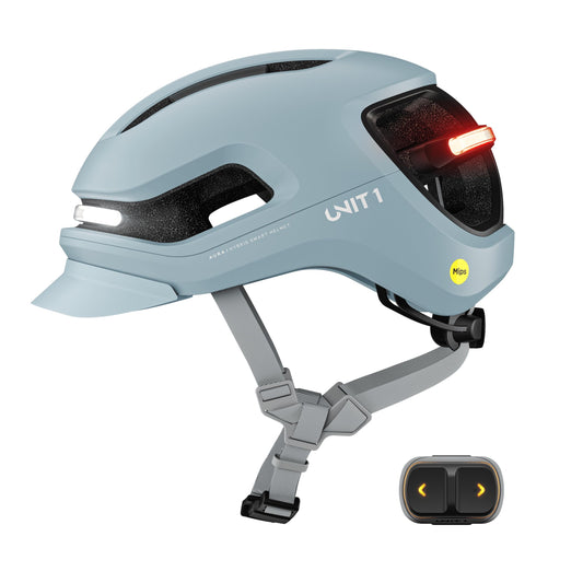 UNIT 1 AURA Hybrid Smart Bike Helmet (Medium) with MIPS + Wireless Handlebar Remote | Front & Rear LED Lights | Turn Signals & Brake Lights | Crash Alert | App-Controlled | Urban & Road Cycling System