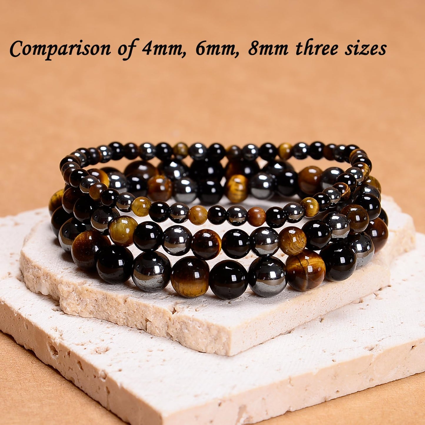 CHCCOYE 4mm Natural Healing Gemstone Bracelet Handmade Yoga Stretch Elastic Bracelet Stress Relief Crystal Jewelry for Men and Women (4mm,Triple Protection)