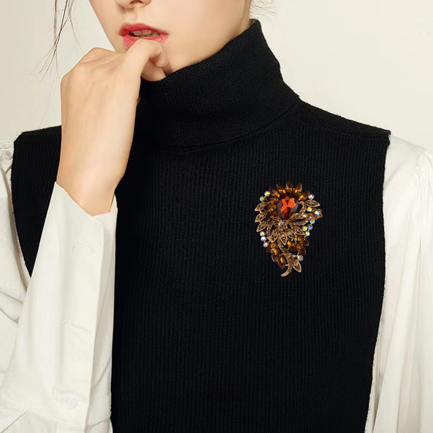 SELOVO Big Large Flower Statement Brooches Pins Scarf Decoration Gold Tone (Yellow)