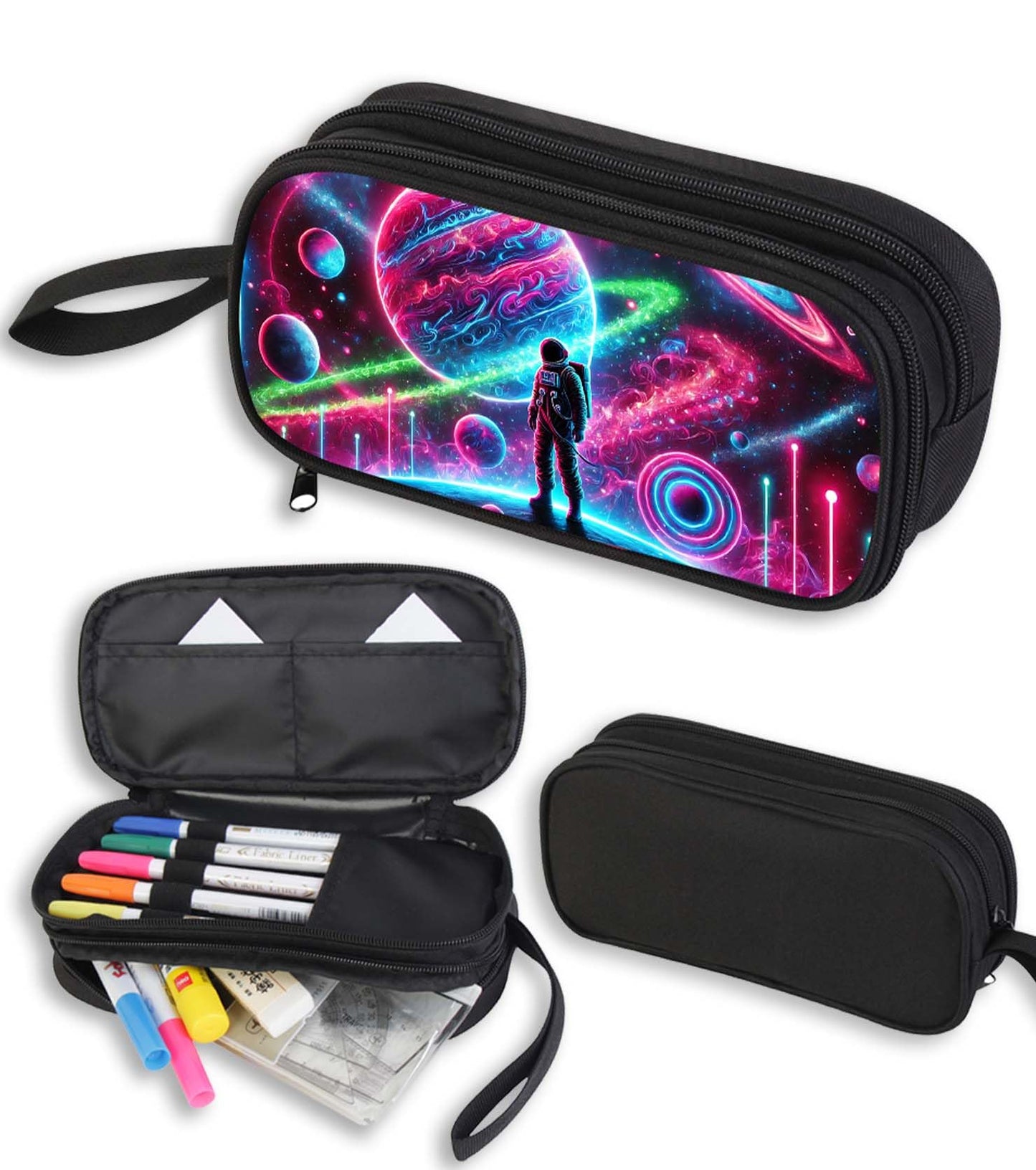 AnySmic Astronaut Pencil Case for Boys and Girls, Large Capactiy Pencil Pouch for Kids and Teen, Polyester with 2 Compartments & Zippers, Pen Box and Pen Bag Organizer Gifts for Student Aged 6-18