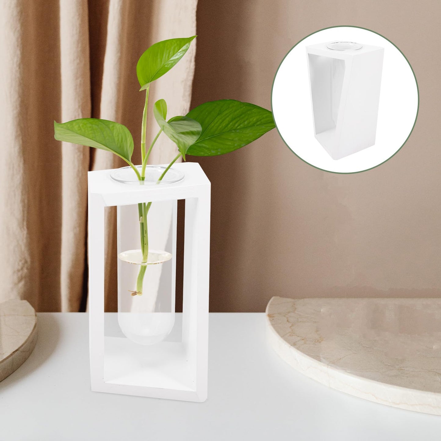 YARNOW Test Tube Plant Vase with White Wood Rack, Glass Hydroponic Propagation Tubes for Indoor Water Culture, Small Terrarium Holder for Home and Office Décor
