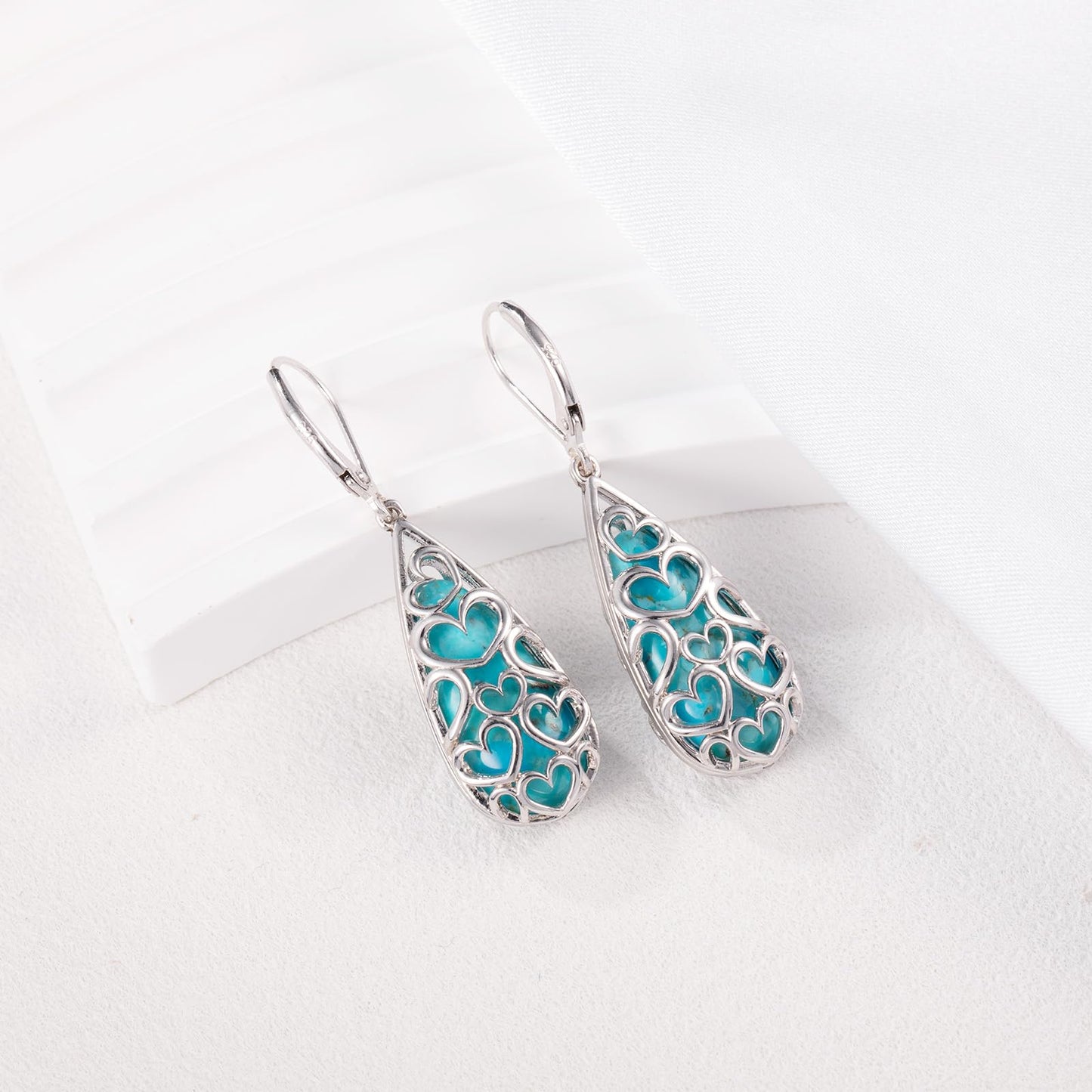 Phyonio Turquoise Earrings for Women Western Jewelry for Women 925 Sterling Silver Earrings Turquoise Drop Earrings Boho Vintage Earrings