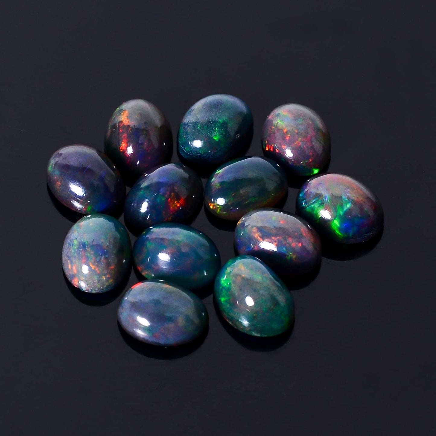 AURA GEMS Natural Black Opal Oval Shape-Ethiopian Opal Gemstone Wholesale Lot-Healing Crystals-DIY Jewelry Making Bulk Gemstone Deal (2 Piece Pack Of, Oval Cabochon, 8x6x4mm)