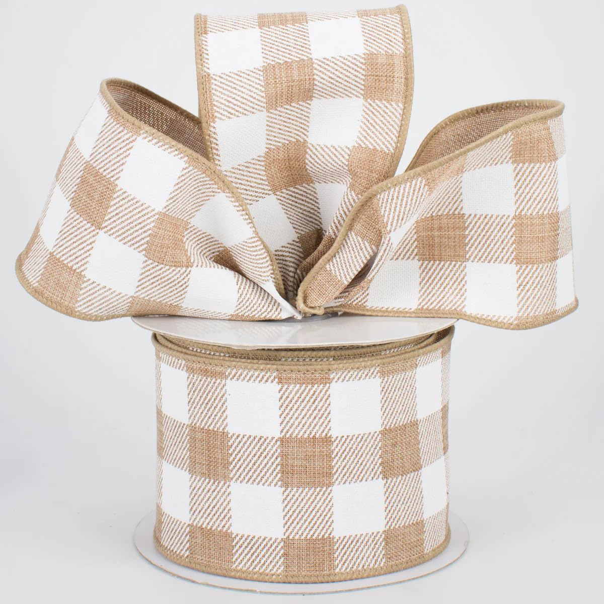 Tan Plaid Wired Edge Ribbon - 2 1/2" x 10 Yards, Mother's Day, Father's Day, Wreath, Rustic Farmhouse, Country Style, Wedding Decoration, Birthday, Anniversary, Gift Bows, DIY, Crafts, Fall, Christmas