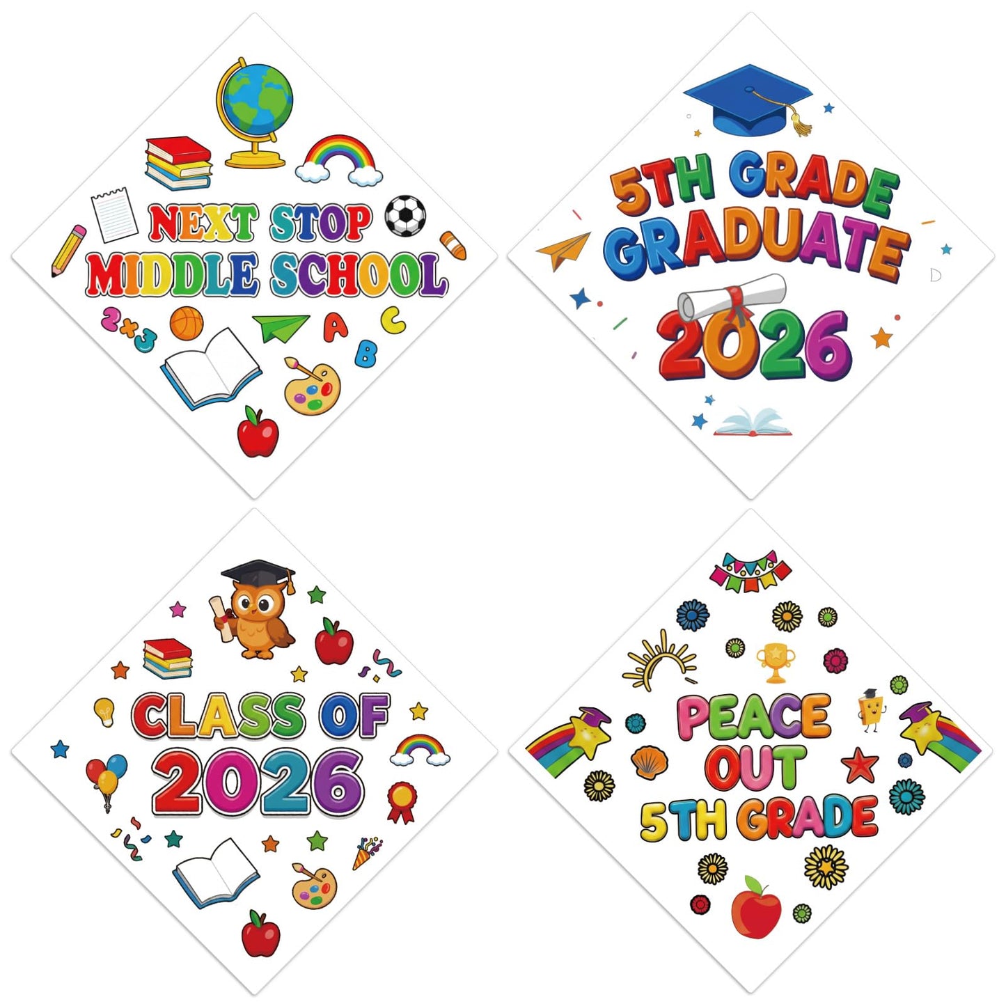 Sabary 24 Pcs 5th Grade Graduation Cap Stickers Kit 2026 Graduation Cap Topper Craft DIY Graduations Hat Decorations Stickers for Kids Classroom Crafts Activities Party Supplies