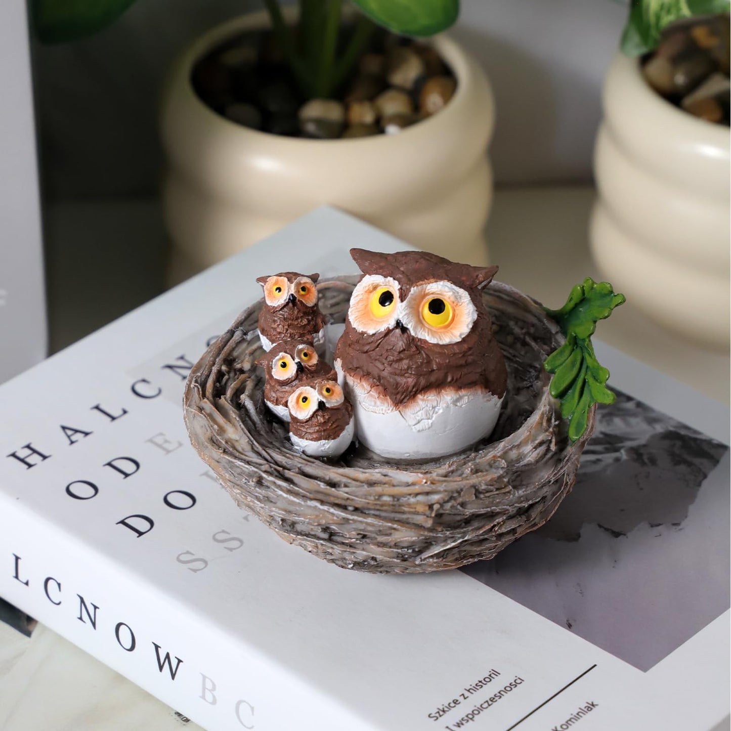 Resin Owl Family Nest Figurine, Cute Owl Garden Figurine Home Office Decor, Rustic Farmhouse Decor for Shelf - Thank You Gifts for Mom Grandma