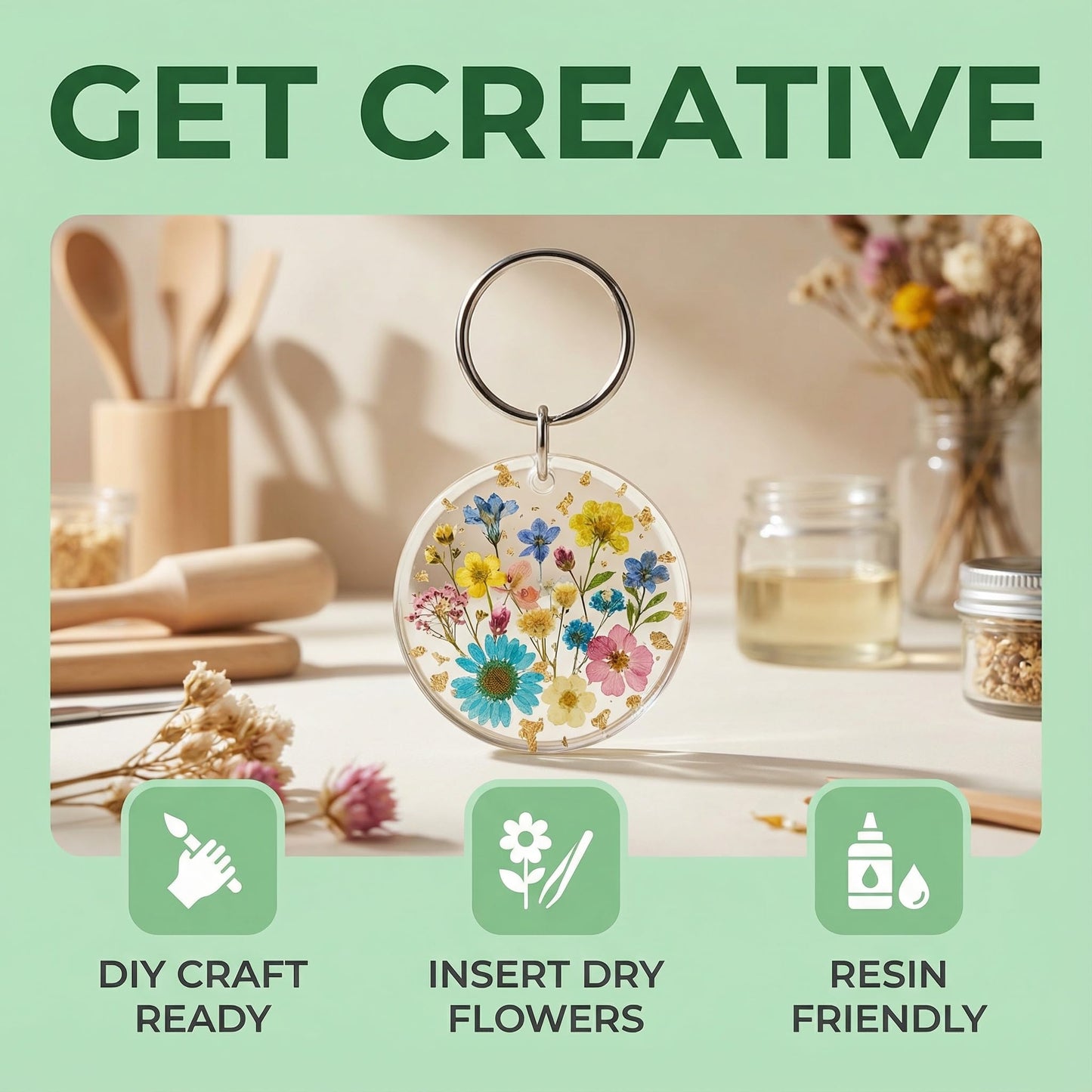 100pcs Circular Acrylic Keychain Blank, Round Clear Photo Keyring Insert for DIY Crafts, Transparent Picture Frame Holder for Wedding Bridal Party Favors & Small Business Branding