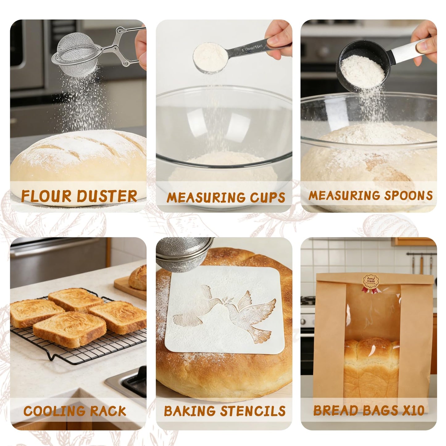 52 Pcs Sourdough Starter Kit, Sourdough Bread Baking Supplies with 9" Round & 10" Oval Banneton Bread Proofing Basket, Cooling Rack, Sour Dough Starter Jar, Bread Making Kit Gifts for Women Wife Mom