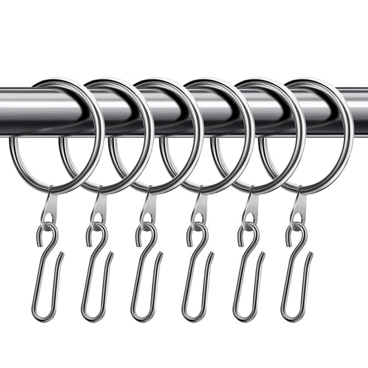 30 Pcs Metal Drapery Curtain Rings 1.26'' Curtain Hanging Rings with 30 Pcs Metal Curtain Drapery Pin Hooks Pinch Pleat Curtain Hooks for Window Door Shower Curtain 32 mm Internal Diameter (Silver)