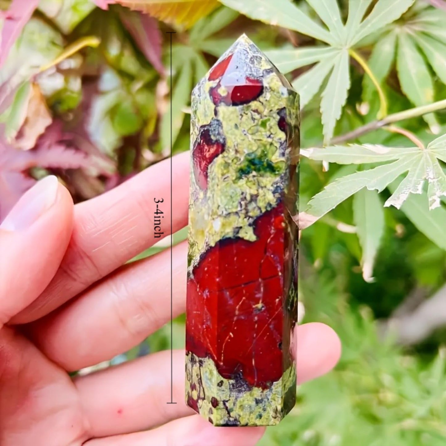 YOUNAIERZX 3-4 Inch Dragon Blood Stone Crystal Quartz Tower Healing Wand Point Faceted Prism Carved Stone for Meditation and Energy